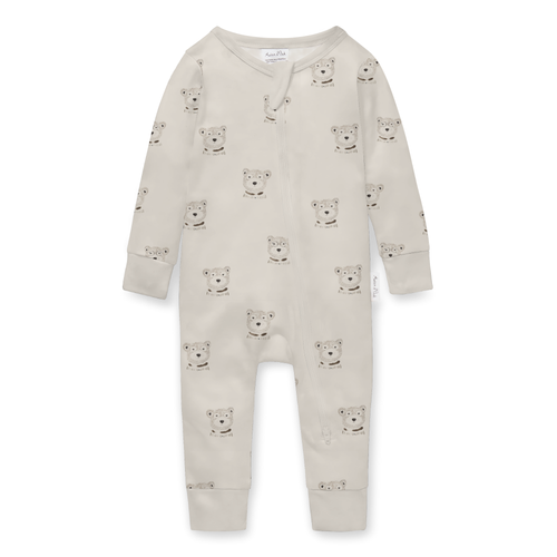 Baby onesie with bear pattern on a white background