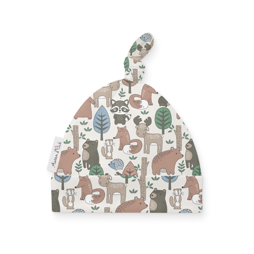 Baby hat on Noah Woodland print on a white background