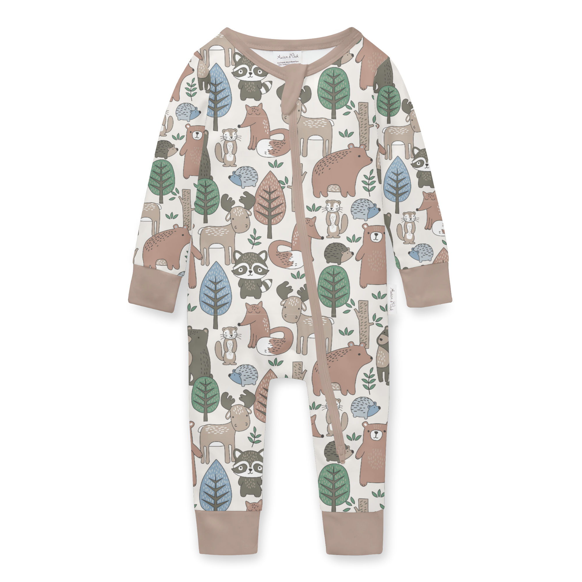 Aster & Oak Organic Zip Romper – Noah Woodland Onesie