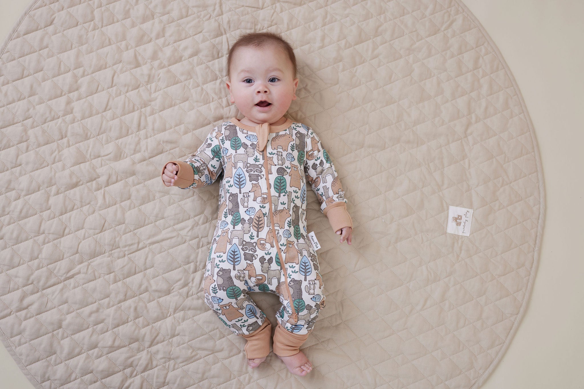 Aster & Oak Organic Zip Romper – Noah Woodland Onesie