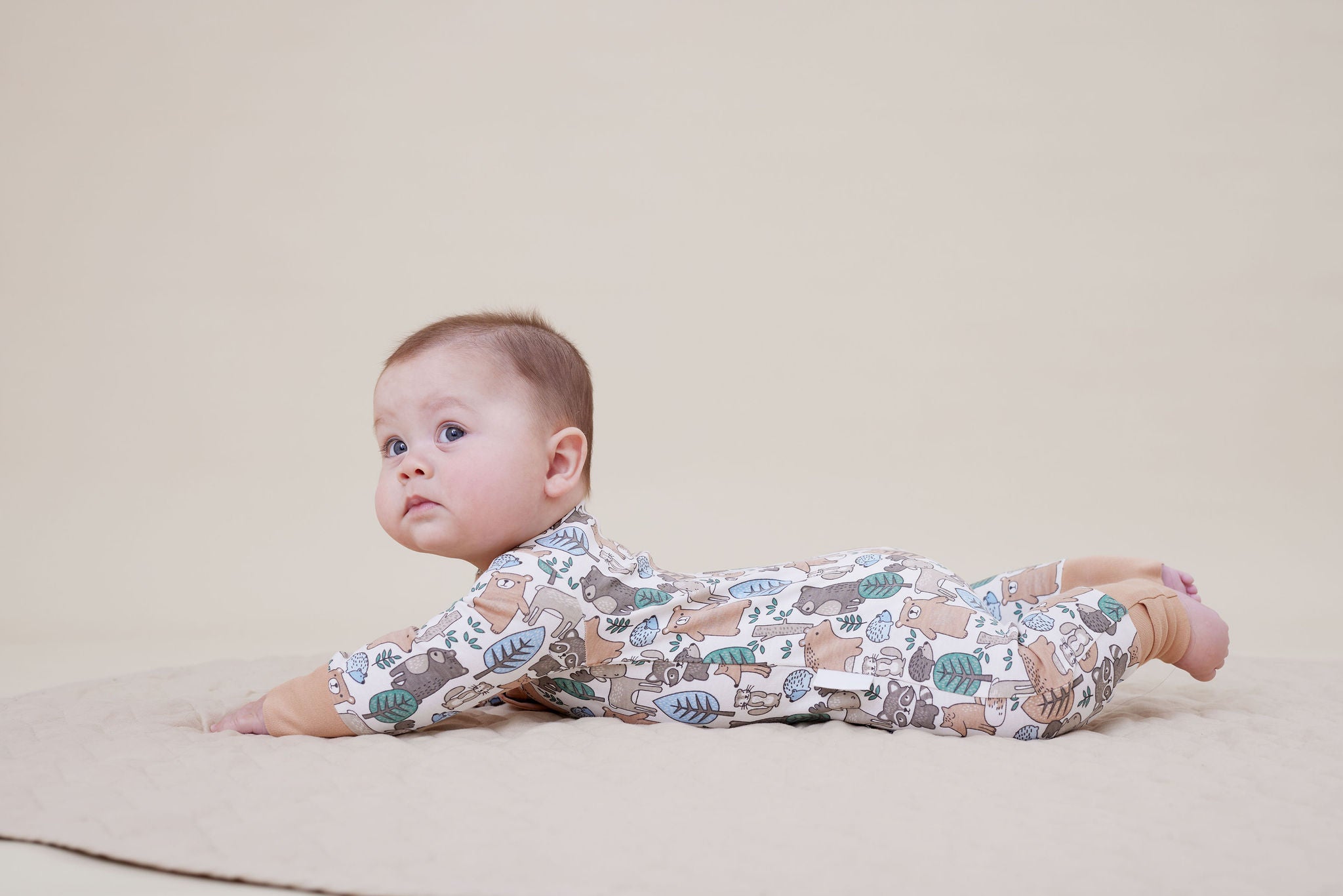 Aster & Oak Organic Zip Romper – Noah Woodland Onesie