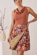 MahaShe Chameleon Reversible Skirt in Poppy Peach & Buttercup| 2-in-1 Cotton A-Line Wrap Skirt