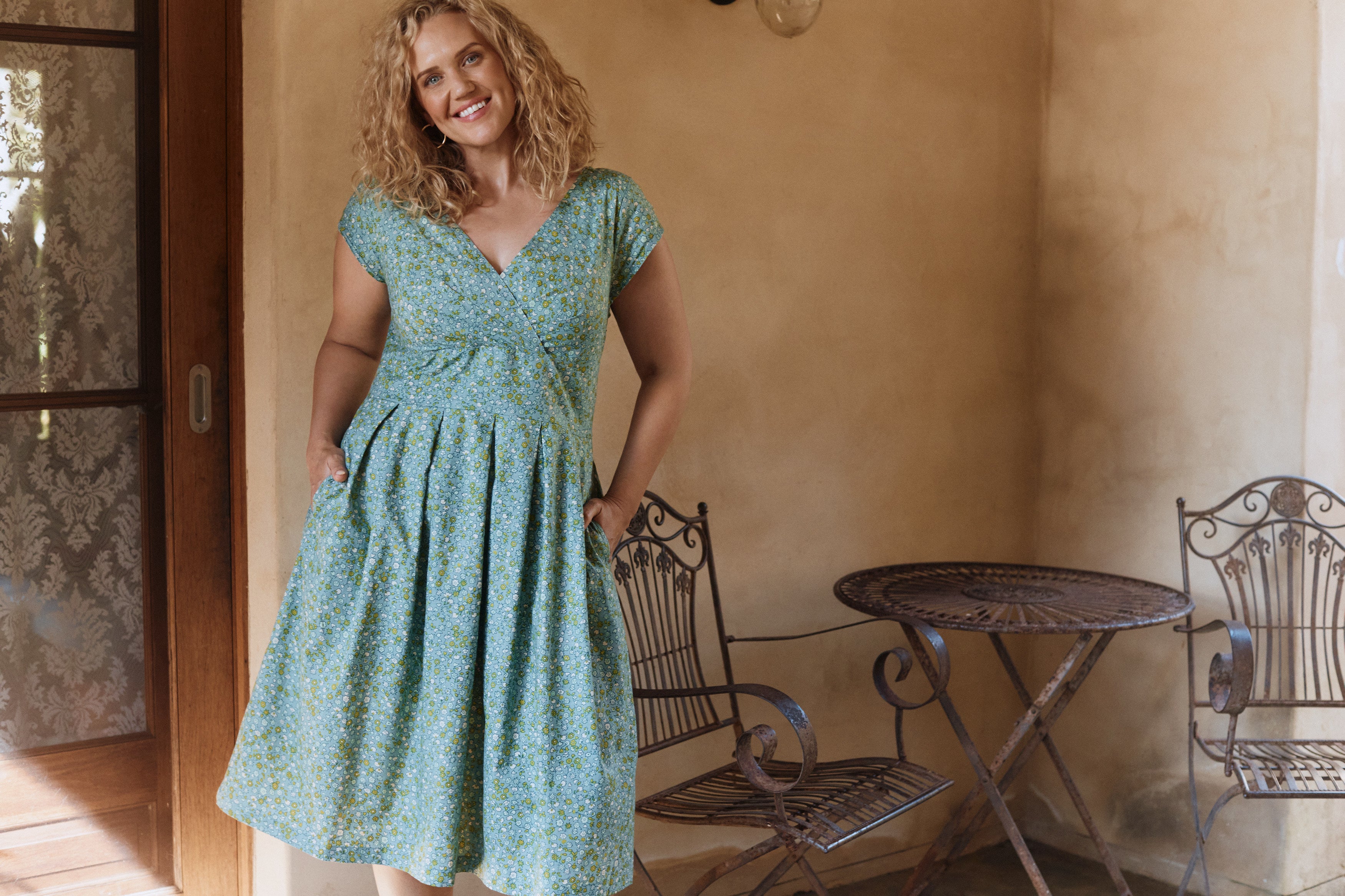 Mahashe Eliza Dress in Aster | Organic Cotton Knee-Length A-Line Dress