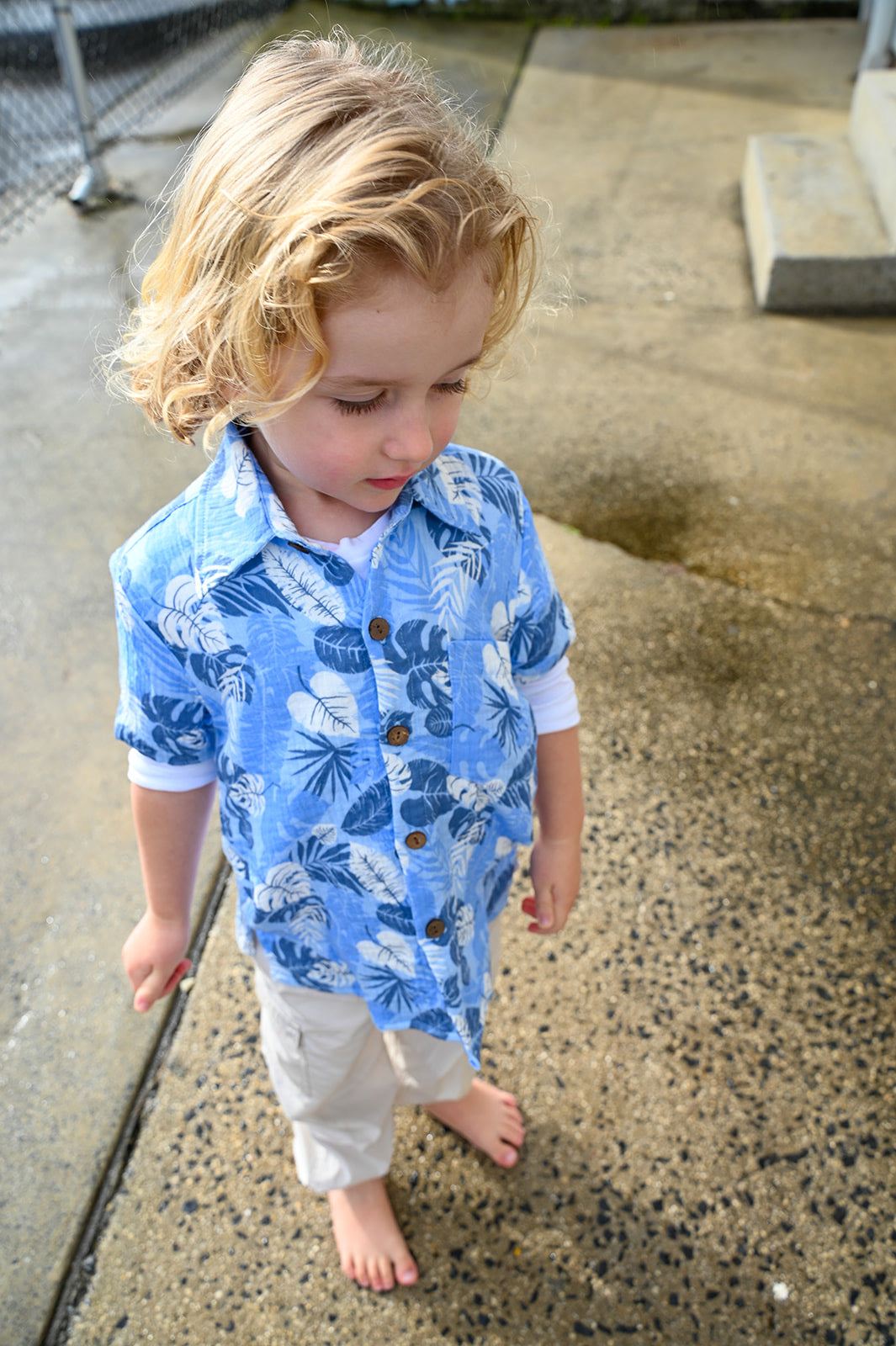Tallows Boys Button Up Shirt Monstera