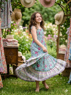 MilaMeli Aria Spring Dress Aqua Wildflower Print