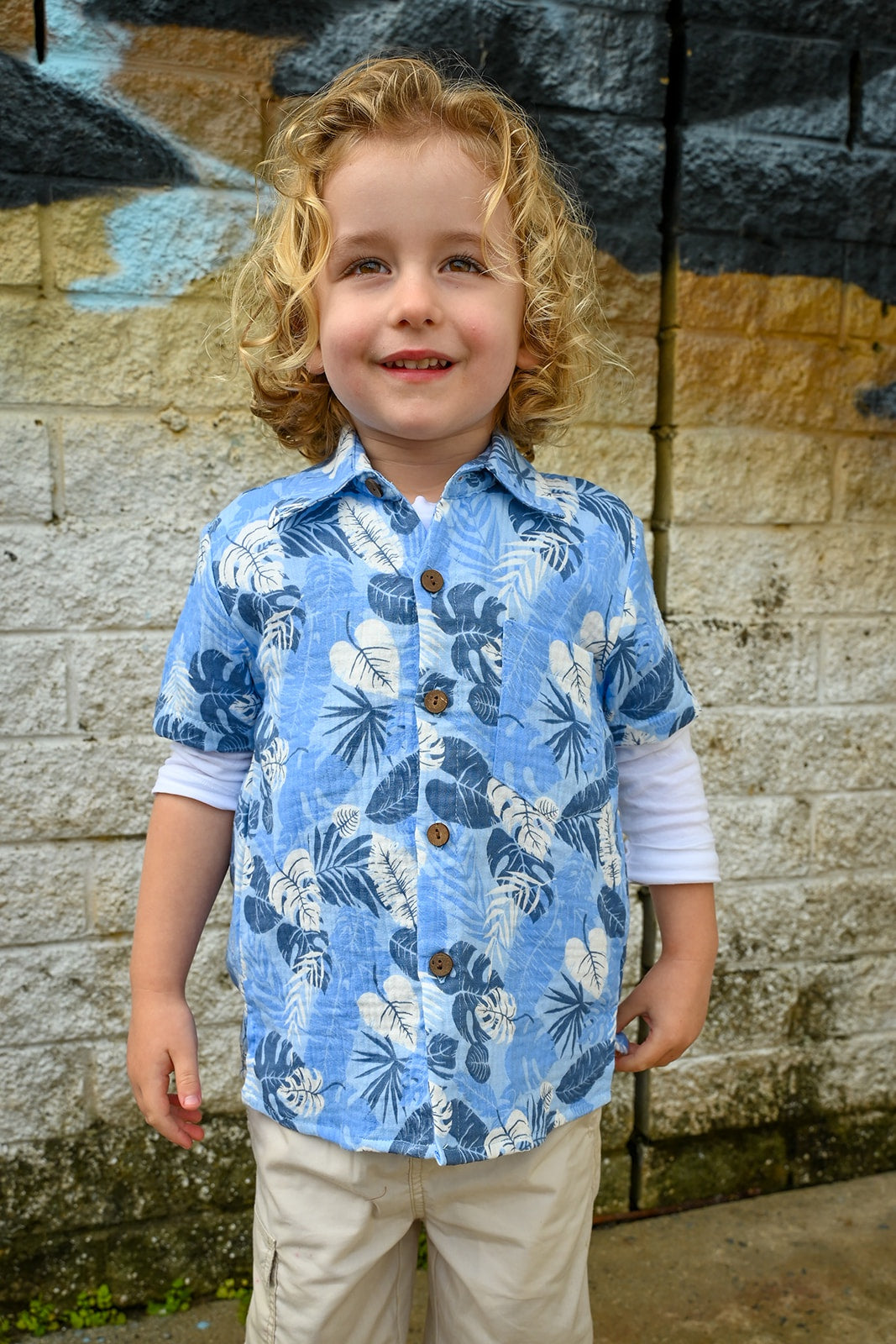 MilaMeli Tallows Boys Button Up Shirt Monstera