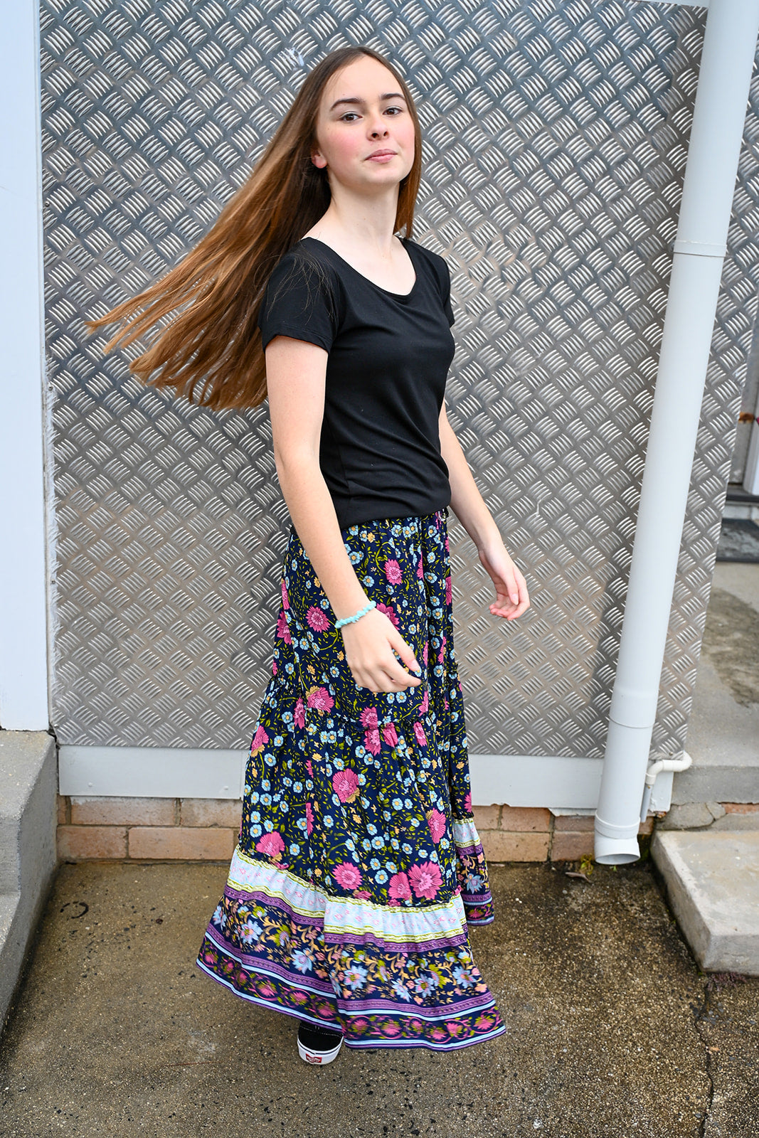 Maeve Maxi Skirt Indigo Wildflower Print
