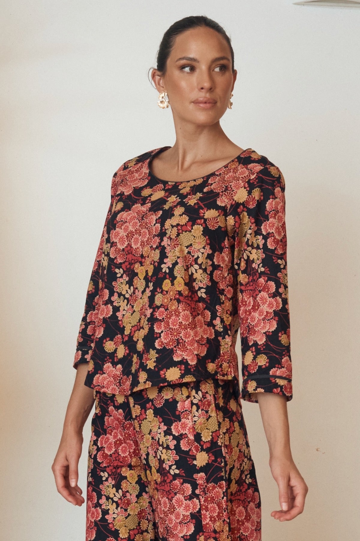 MahaShe Millie Top in Autumn Blossom | Sustainable Cotton Floral Blouse