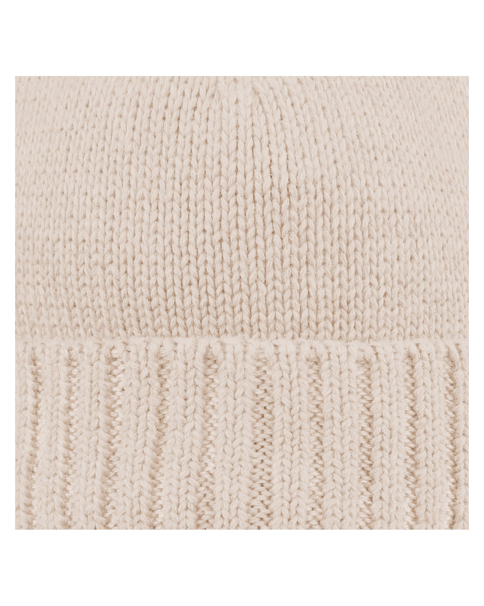 Close-up of Toshi Organic Beanie Rover Driftwood, a Beige knit beanie on a white background.