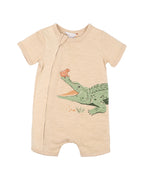 Fox & Finch Baby Boy Crocodile Short Sleeve Zip Romper - Blue Jersey One-Piece