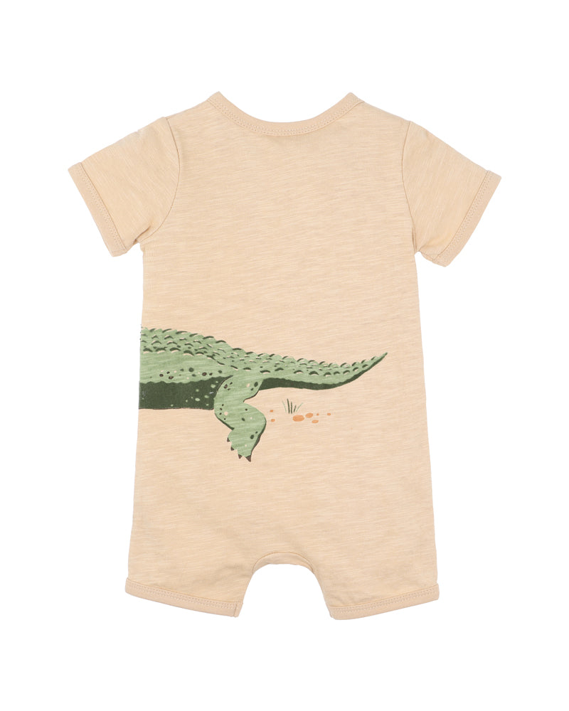 Fox & Finch Baby Boy Crocodile Short Sleeve Zip Romper - Blue Jersey One-Piece