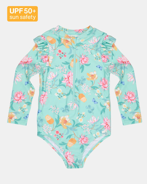 Toshi S25 Swim Onesie L/S Ripple Waratah Mint