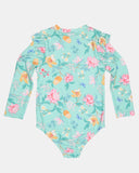 Toshi S25 Swim Onesie L/S Ripple Waratah Mint