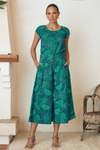 MahaShe Simone Trouser in Lotus & Aqua | High-Waisted 100% Cotton Floral Pants
