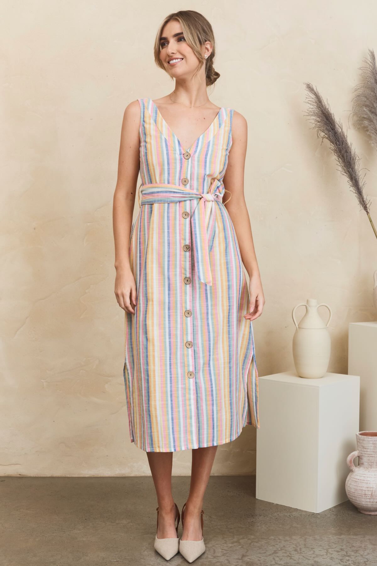 MahaShe Sunday Dress in Summer Stripe | 100% Cotton Hand-Printed Sundress