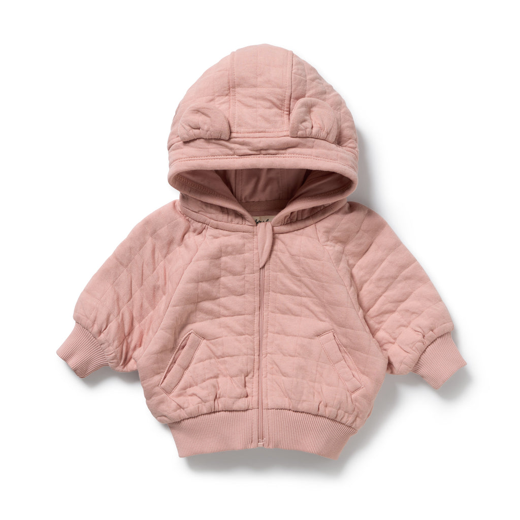 Wilson & Frenchy Rose Organic Quilted Jacket, a Pink quilted hoodie on a white background