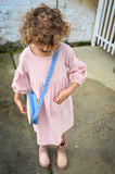 MilaMeli Evie Dress Mushy Pink Muslin Cotton w Feather Embroidered Pocket
